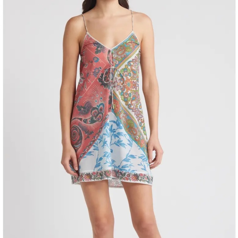 Free People FP One Hayes Mini Slip Dress Mesh Paisley Sheer Large